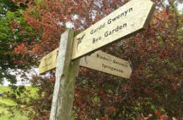 Wooden sign for the National Botanic Garden of Wales