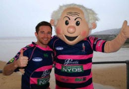 Jay James and Saundersfoot New Years Day Swim mascot