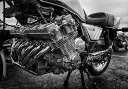 Black and White photograph of a motorbike