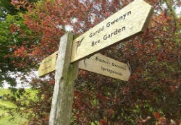 Wooden sign for the National Botanic Garden of Wales