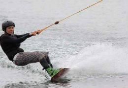 Man wakeboarding in the Pembrokeshire seas